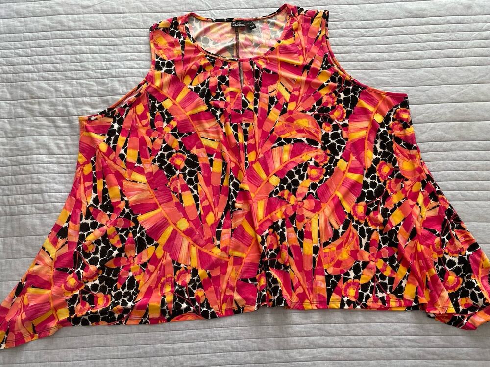 Women With Control Sleeveless Keyhole Tropical Palm Giraffe Tunic Top 5XP J14